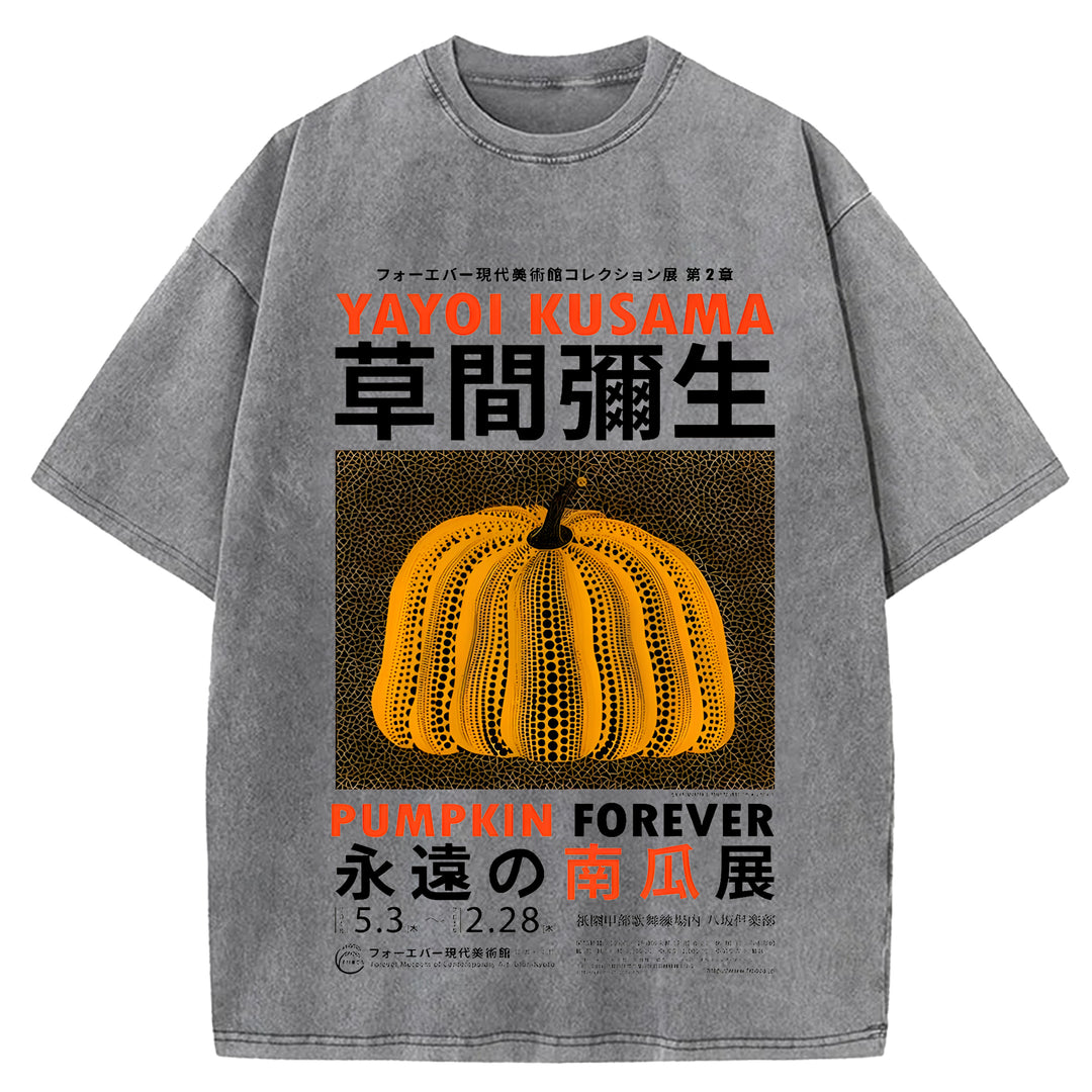 Yayoi Kusama Flower Vintage Japanese Design Washed Crew Neck T-Shirt