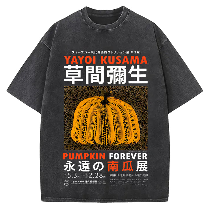 Yayoi Kusama Flower Vintage Japanese Design Washed Crew Neck T-Shirt