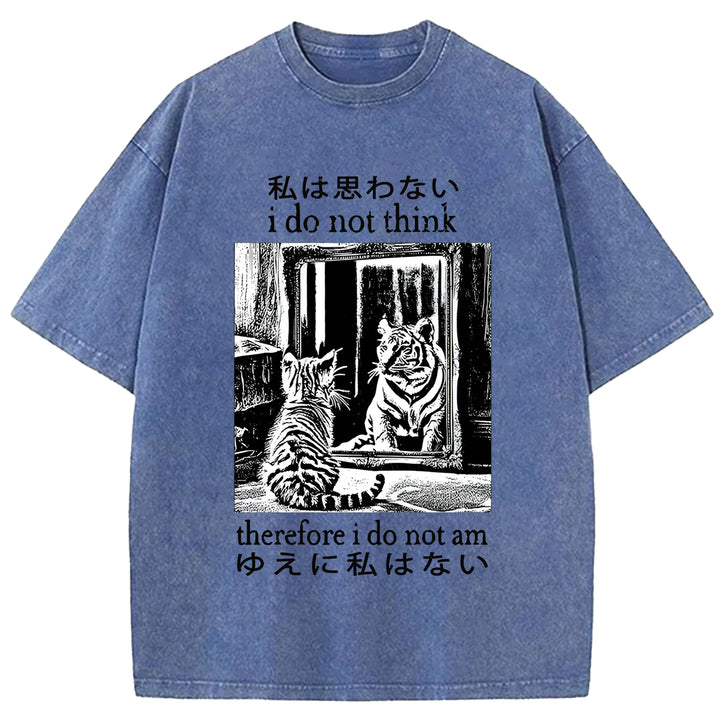 Thinking Cat Japanese Washed Crew Neck T-Shirt
