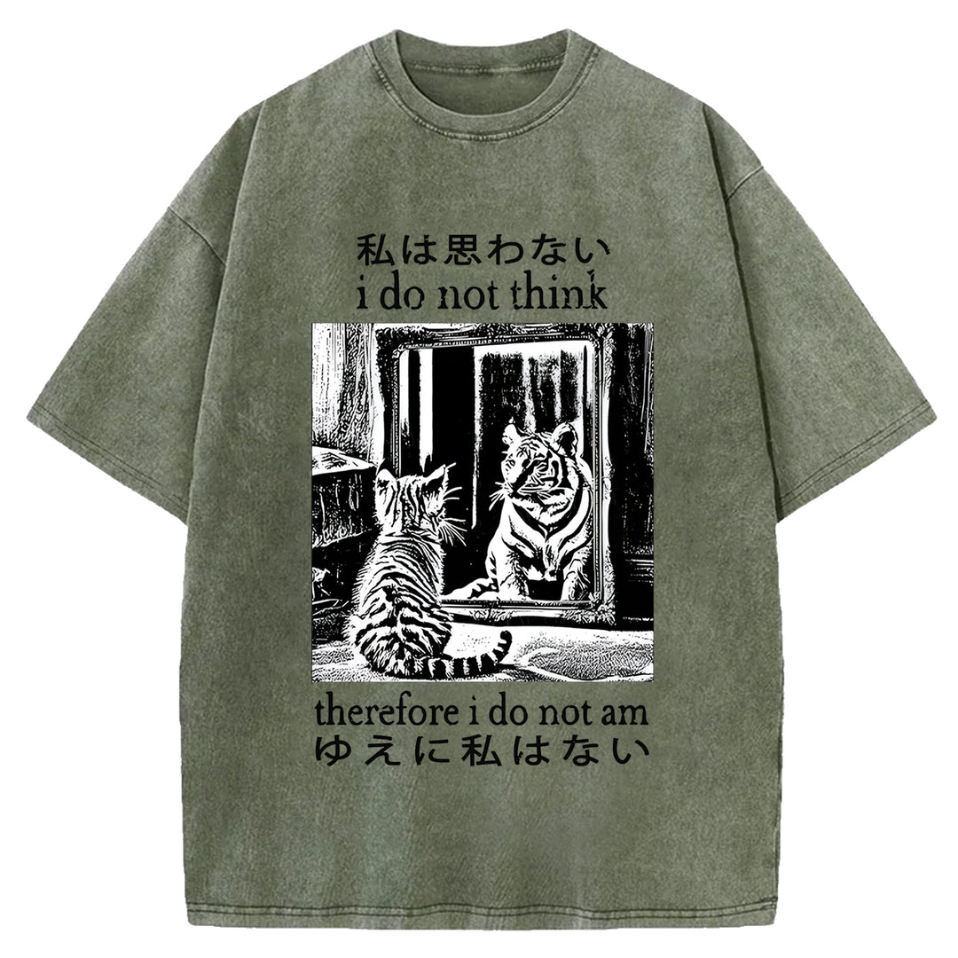 Thinking Cat Japanese Washed Crew Neck T-Shirt