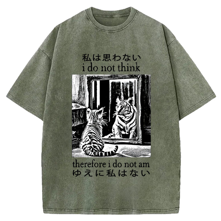Thinking Cat Japanese Washed Crew Neck T-Shirt