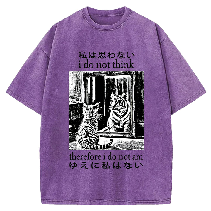 Thinking Cat Japanese Washed Crew Neck T-Shirt