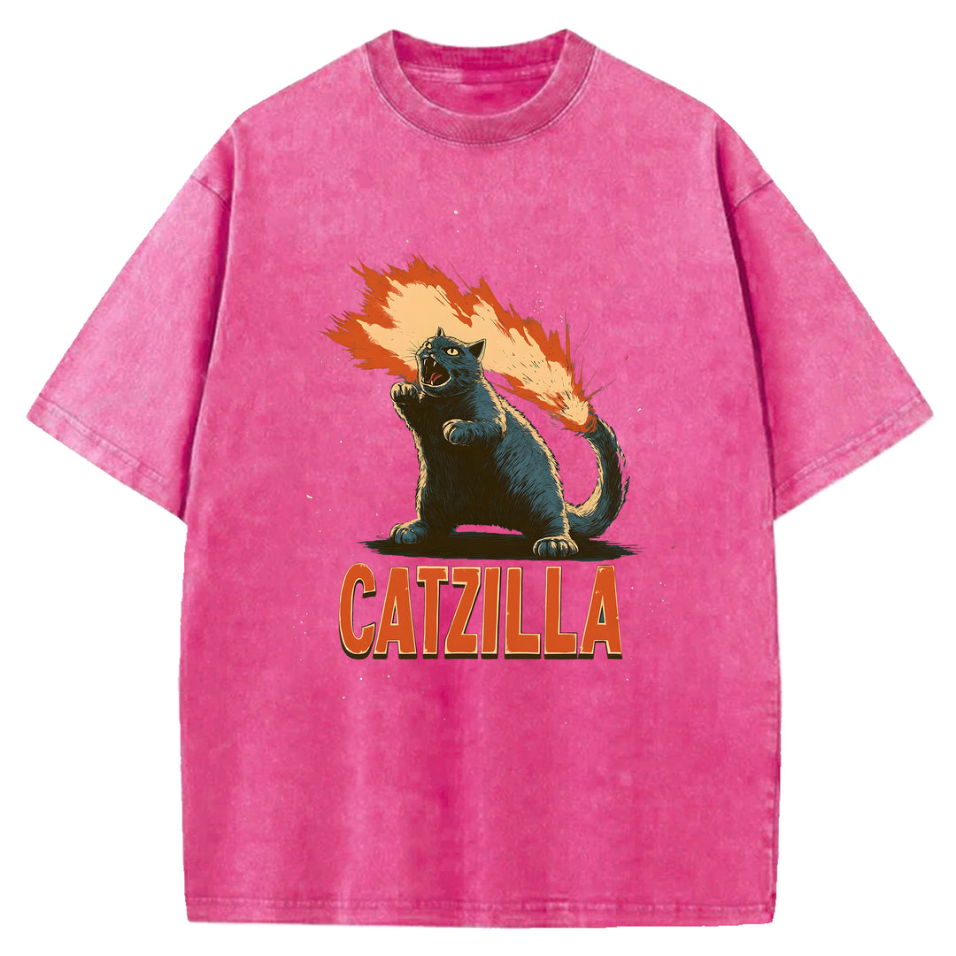 Catzilla Japanese Monster Washed Crew Neck T-Shirt