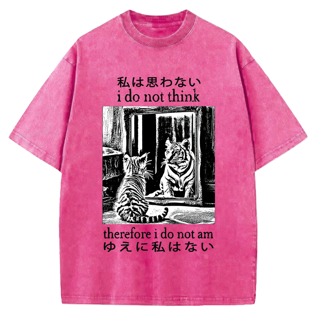 Thinking Cat Japanese Washed Crew Neck T-Shirt