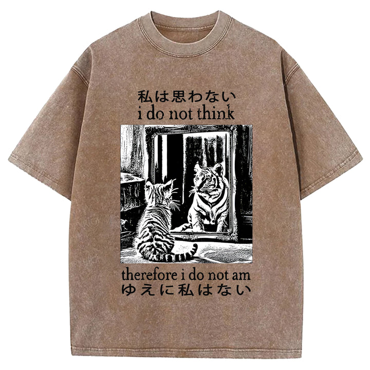 Thinking Cat Japanese Washed Crew Neck T-Shirt