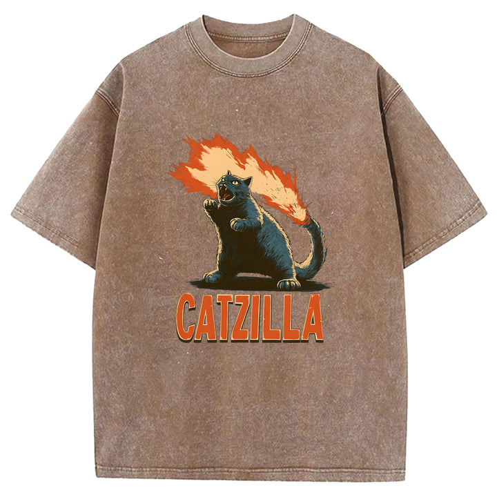 Catzilla Japanese Monster Washed Crew Neck T-Shirt