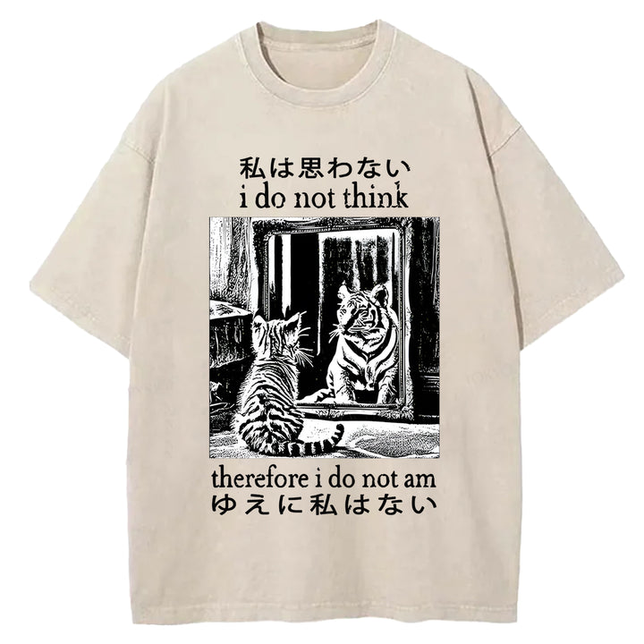 Thinking Cat Japanese Washed Crew Neck T-Shirt