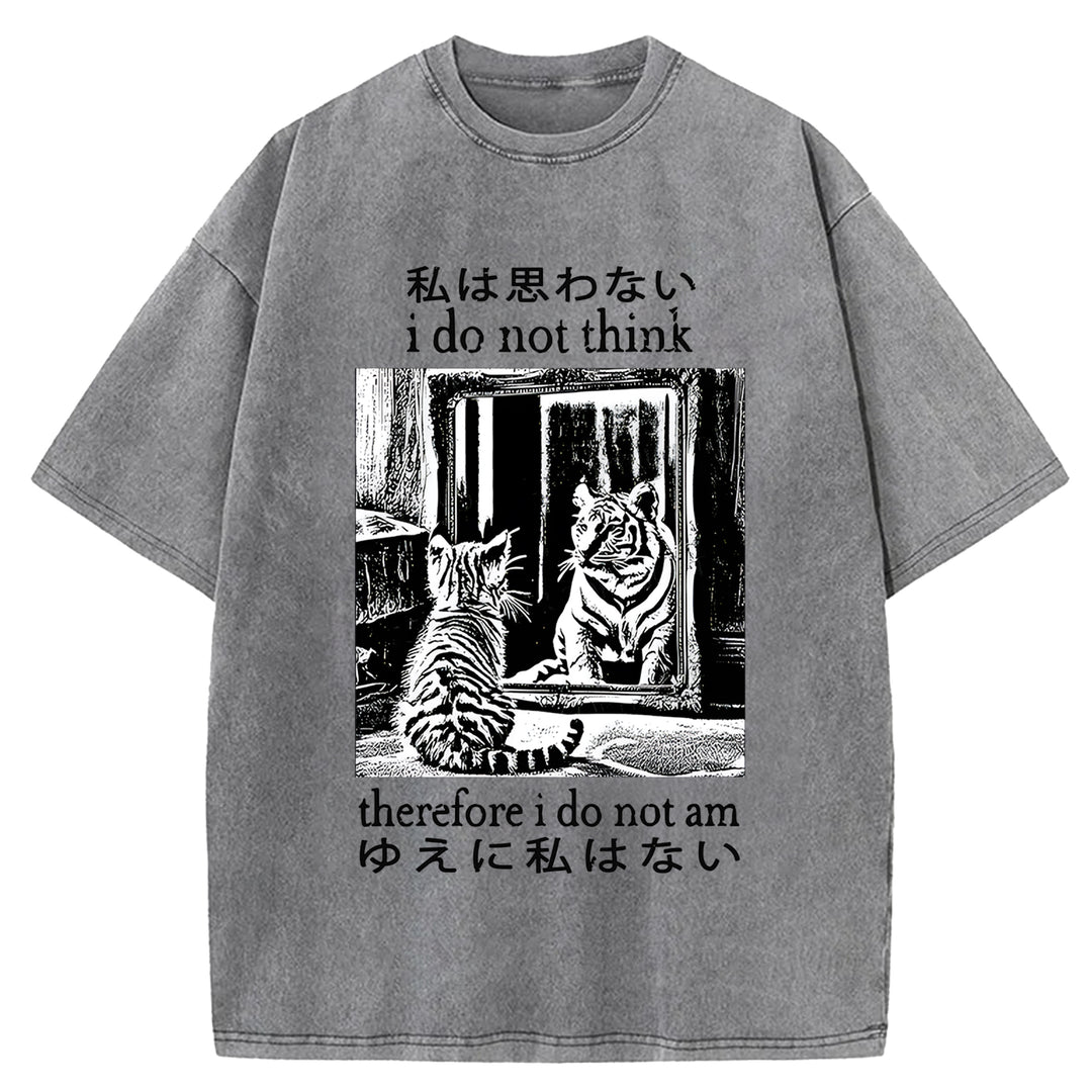 Thinking Cat Japanese Washed Crew Neck T-Shirt