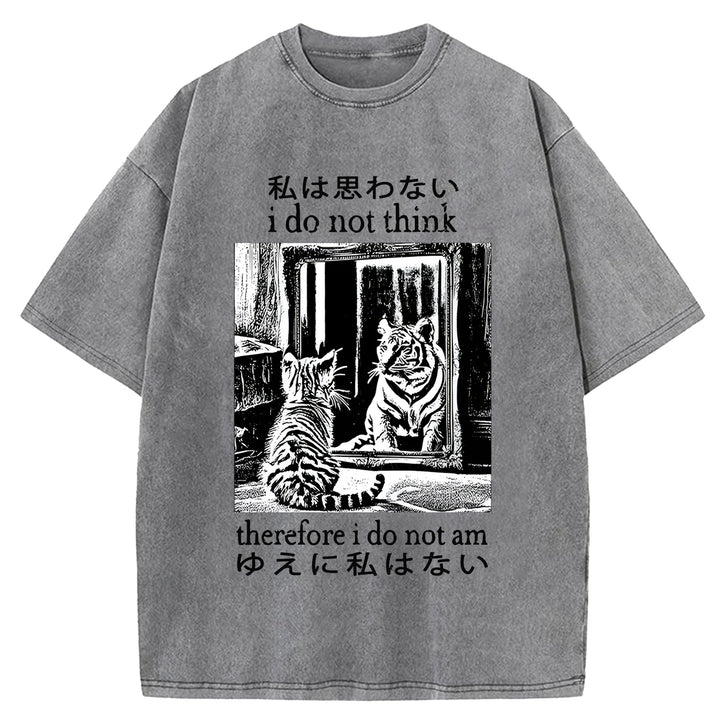 Thinking Cat Japanese Washed Crew Neck T-Shirt