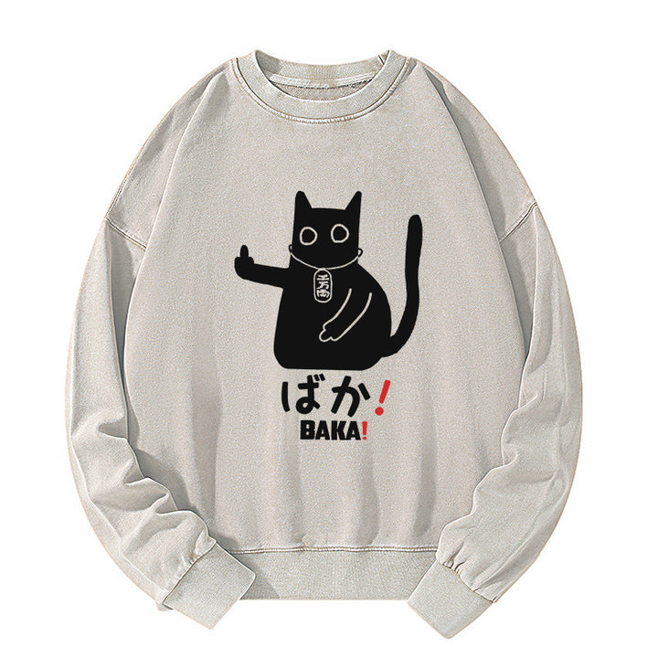 Japanese Baka Cat Washed Sweatshirt