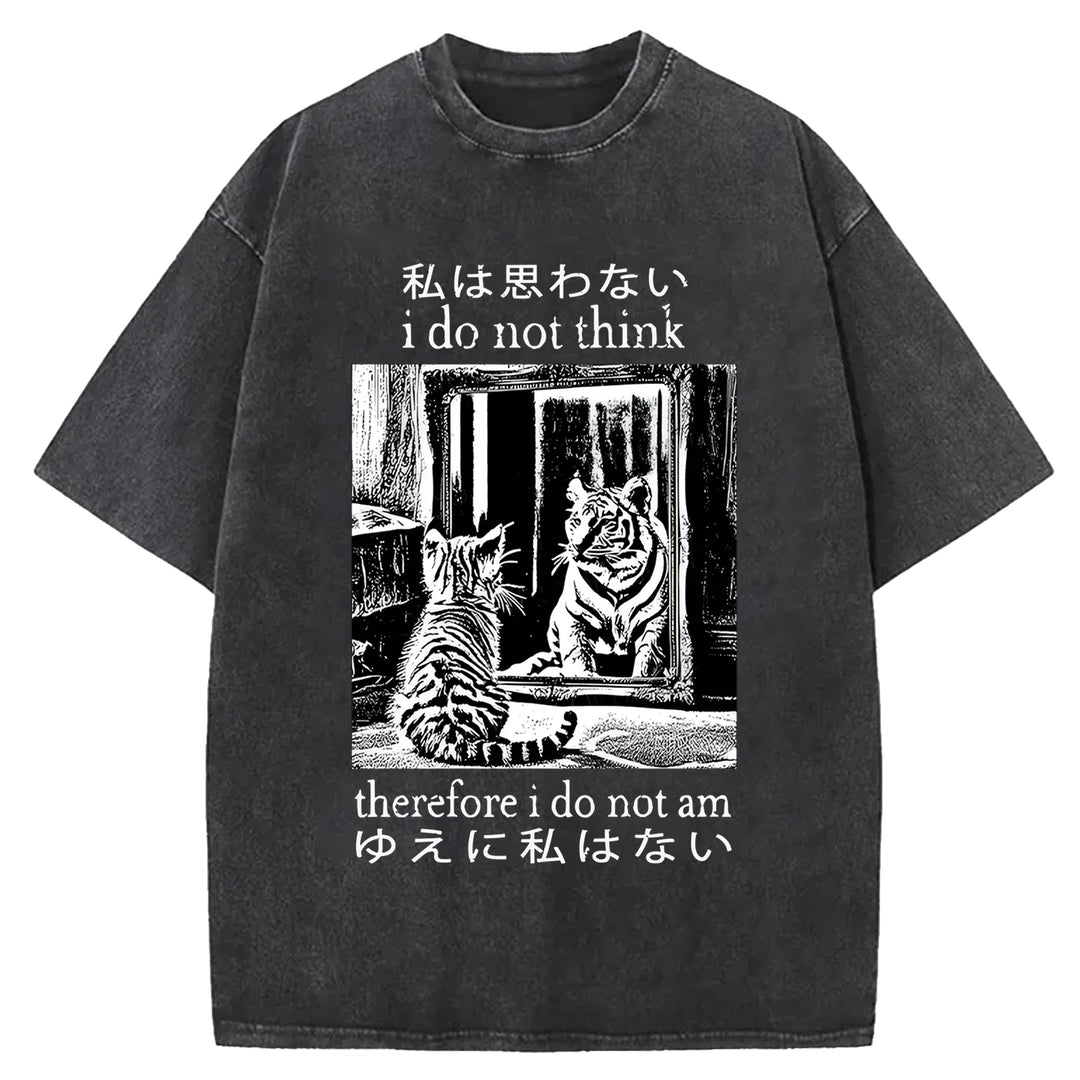 Thinking Cat Japanese Washed Crew Neck T-Shirt