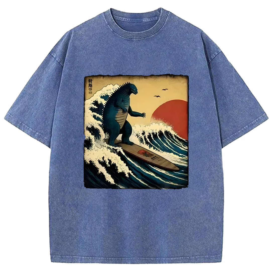 Godzilla Surf Washed Crew Neck T-shirt