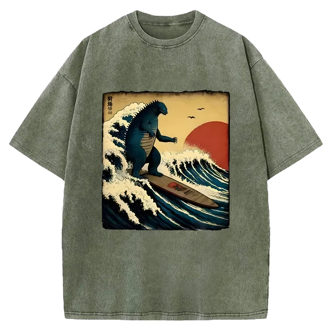 Godzilla Surf Washed Crew Neck T-shirt