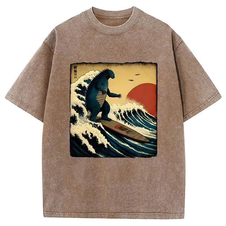 Godzilla Surf Washed Crew Neck T-shirt