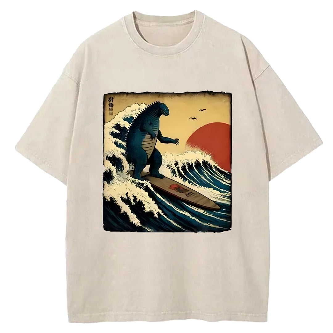 Godzilla Surf Washed Crew Neck T-shirt