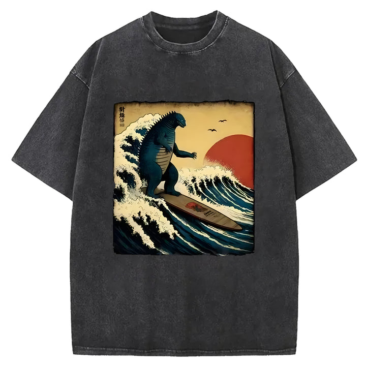 Godzilla Surf Washed Crew Neck T-shirt