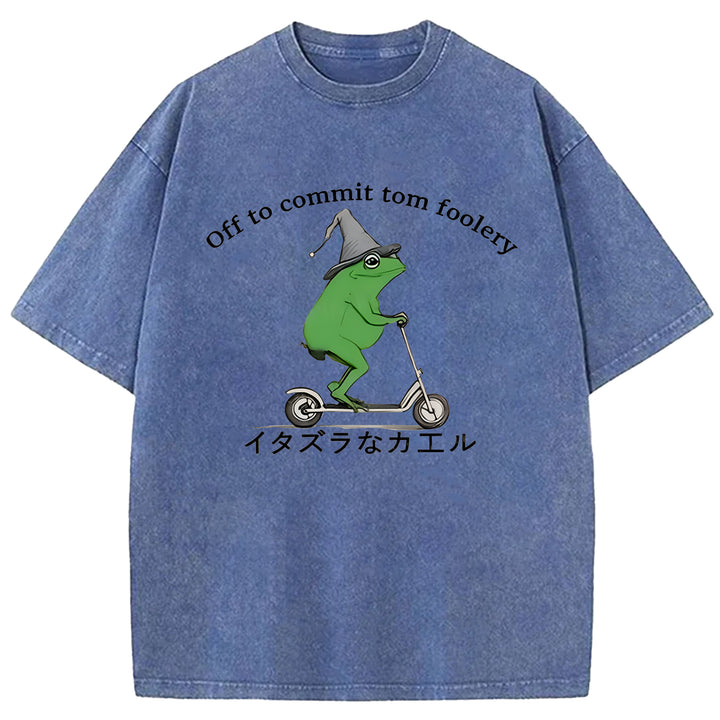 Off To Commit Tom Foolery Washed Crew Neck T-shirt
