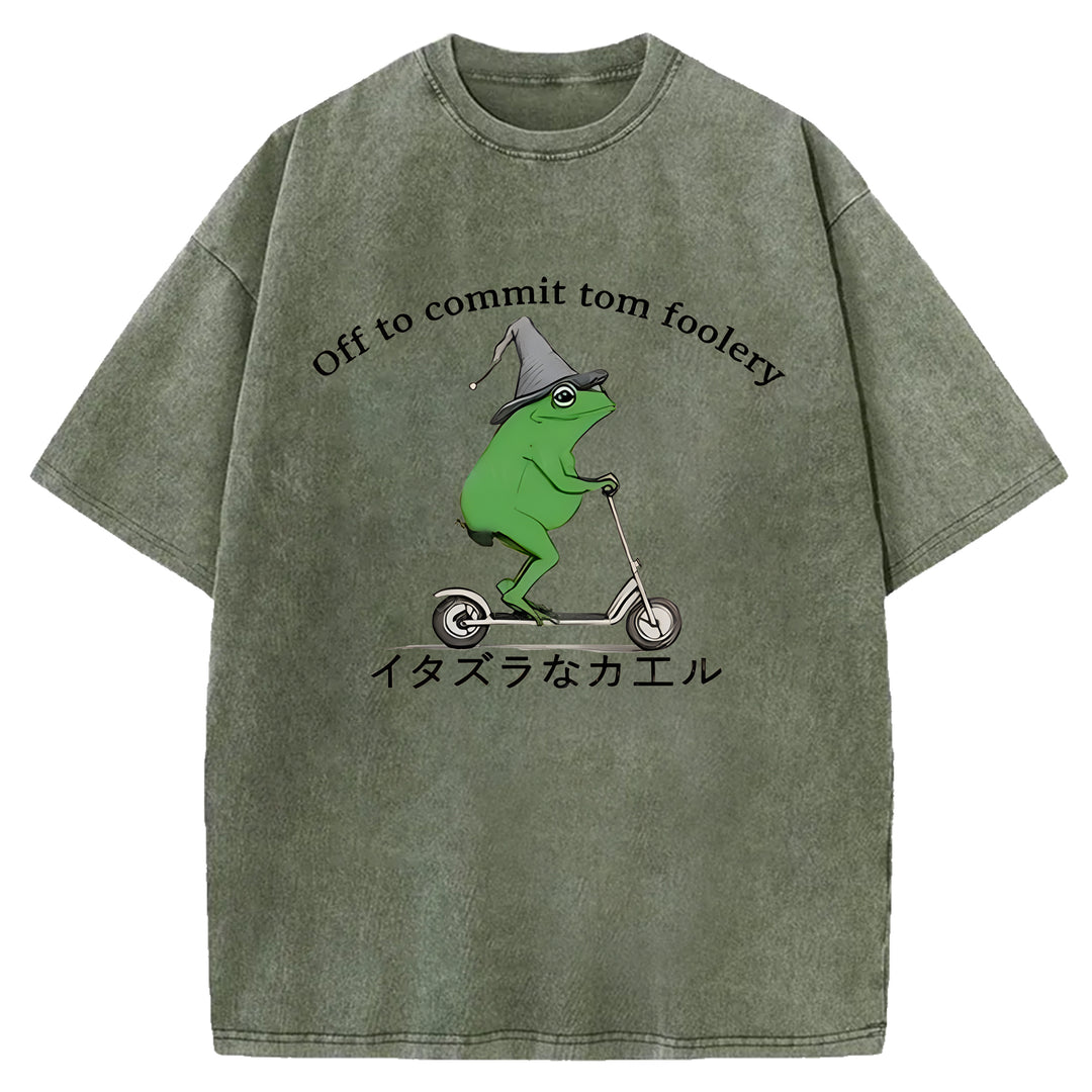 Off To Commit Tom Foolery Washed Crew Neck T-shirt