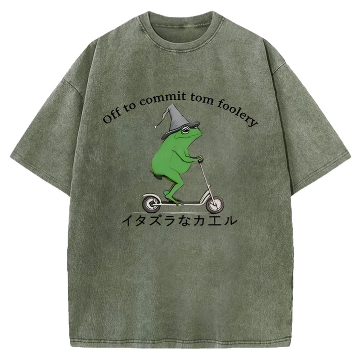 Off To Commit Tom Foolery Washed Crew Neck T-shirt