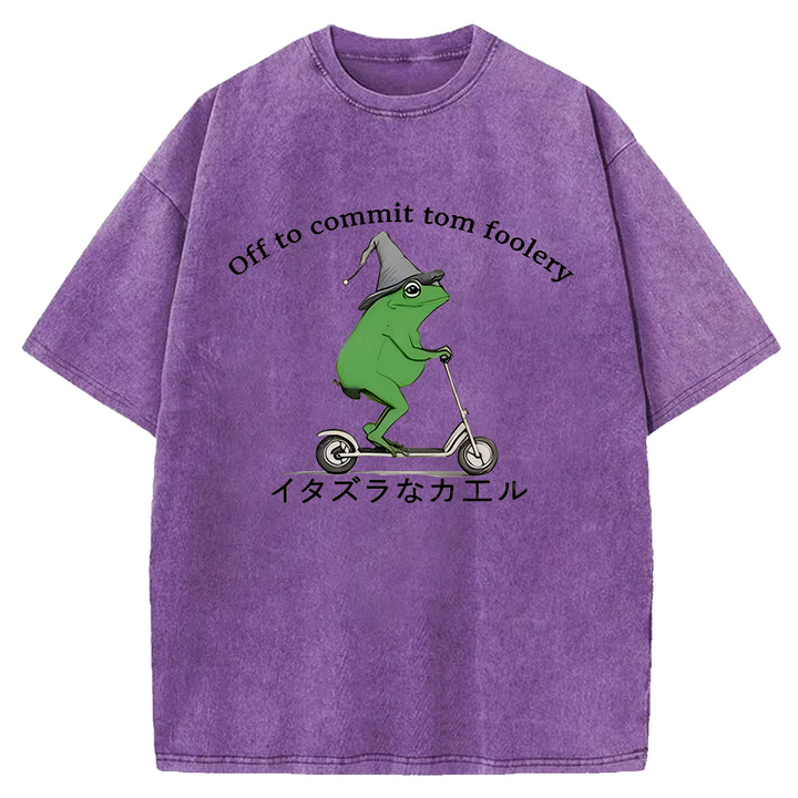 Off To Commit Tom Foolery Washed Crew Neck T-shirt