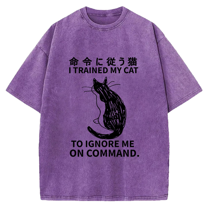Cat Obeying Orders Washed Crew Neck T-Shirt