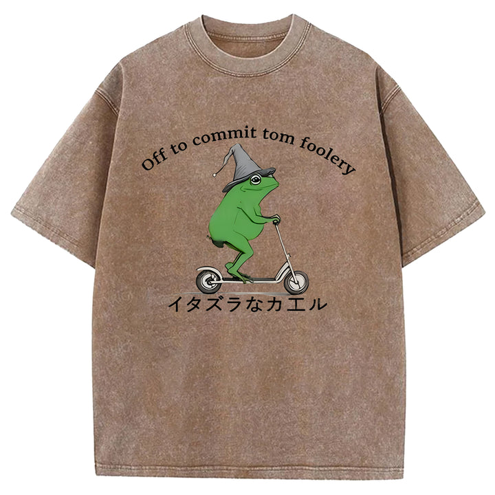 Off To Commit Tom Foolery Washed Crew Neck T-shirt