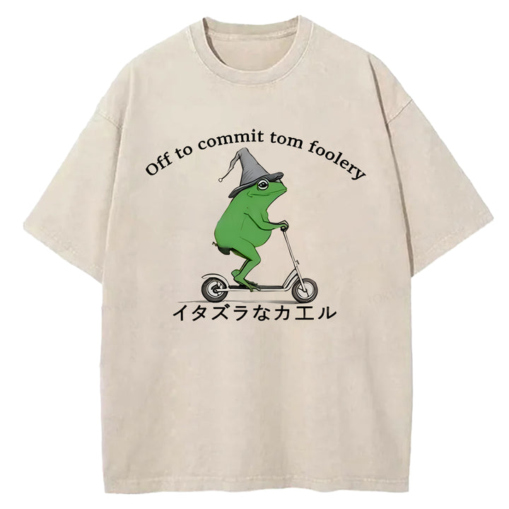 Off To Commit Tom Foolery Washed Crew Neck T-shirt