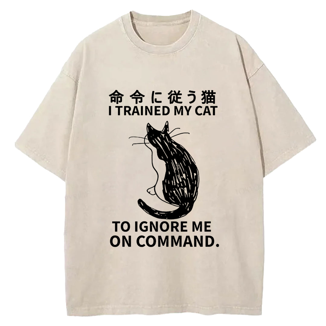 Cat Obeying Orders Washed Crew Neck T-Shirt