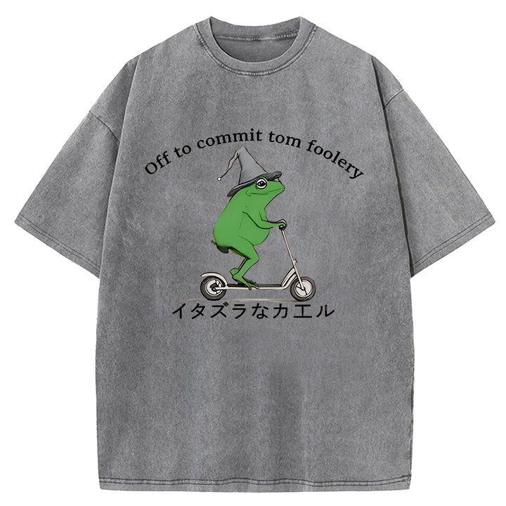 Off To Commit Tom Foolery Washed Crew Neck T-shirt