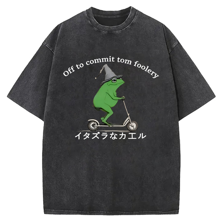 Off To Commit Tom Foolery Washed Crew Neck T-shirt