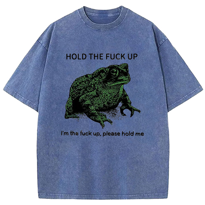 Funny Frog Meme Washed Crew Neck T-Shirt