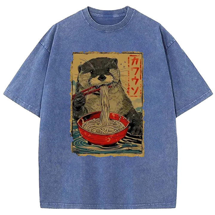 Ramen Lover Otter Washed Crew Neck T-Shirt