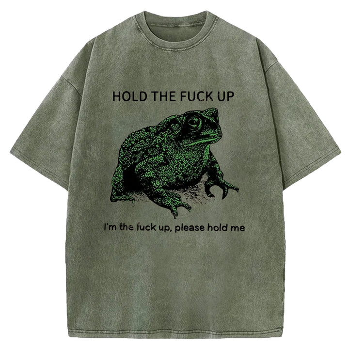 Funny Frog Meme Washed Crew Neck T-Shirt
