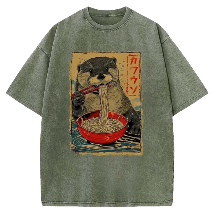 Ramen Lover Otter Washed Crew Neck T-Shirt