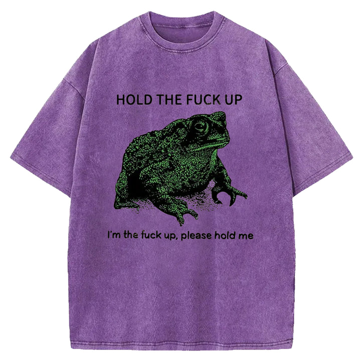 Funny Frog Meme Washed Crew Neck T-Shirt