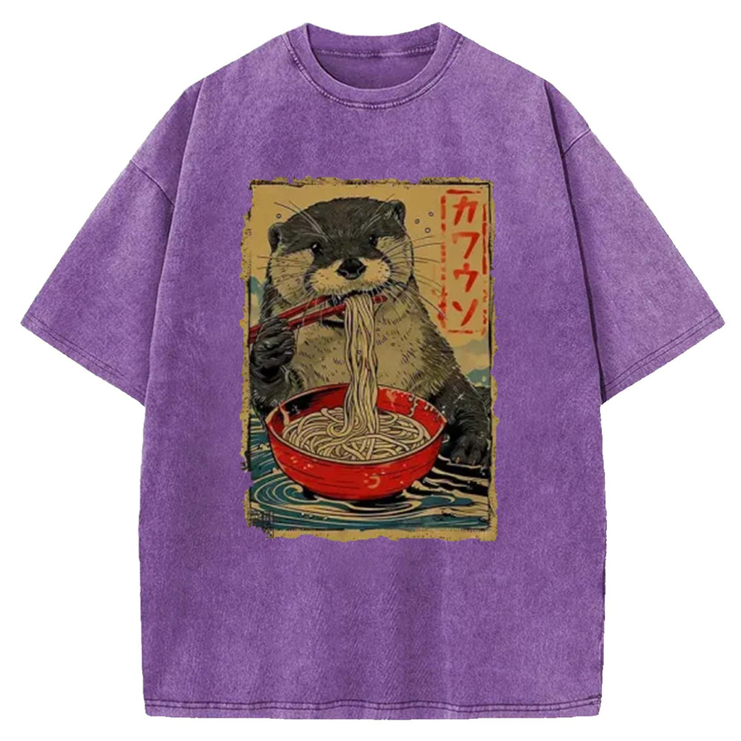 Ramen Lover Otter Washed Crew Neck T-Shirt