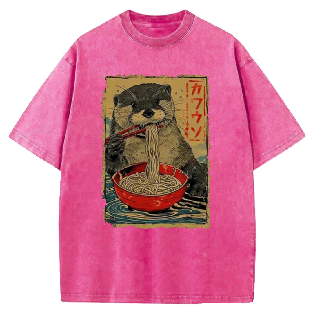 Ramen Lover Otter Washed Crew Neck T-Shirt