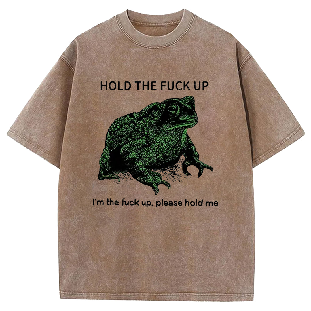 Funny Frog Meme Washed Crew Neck T-Shirt