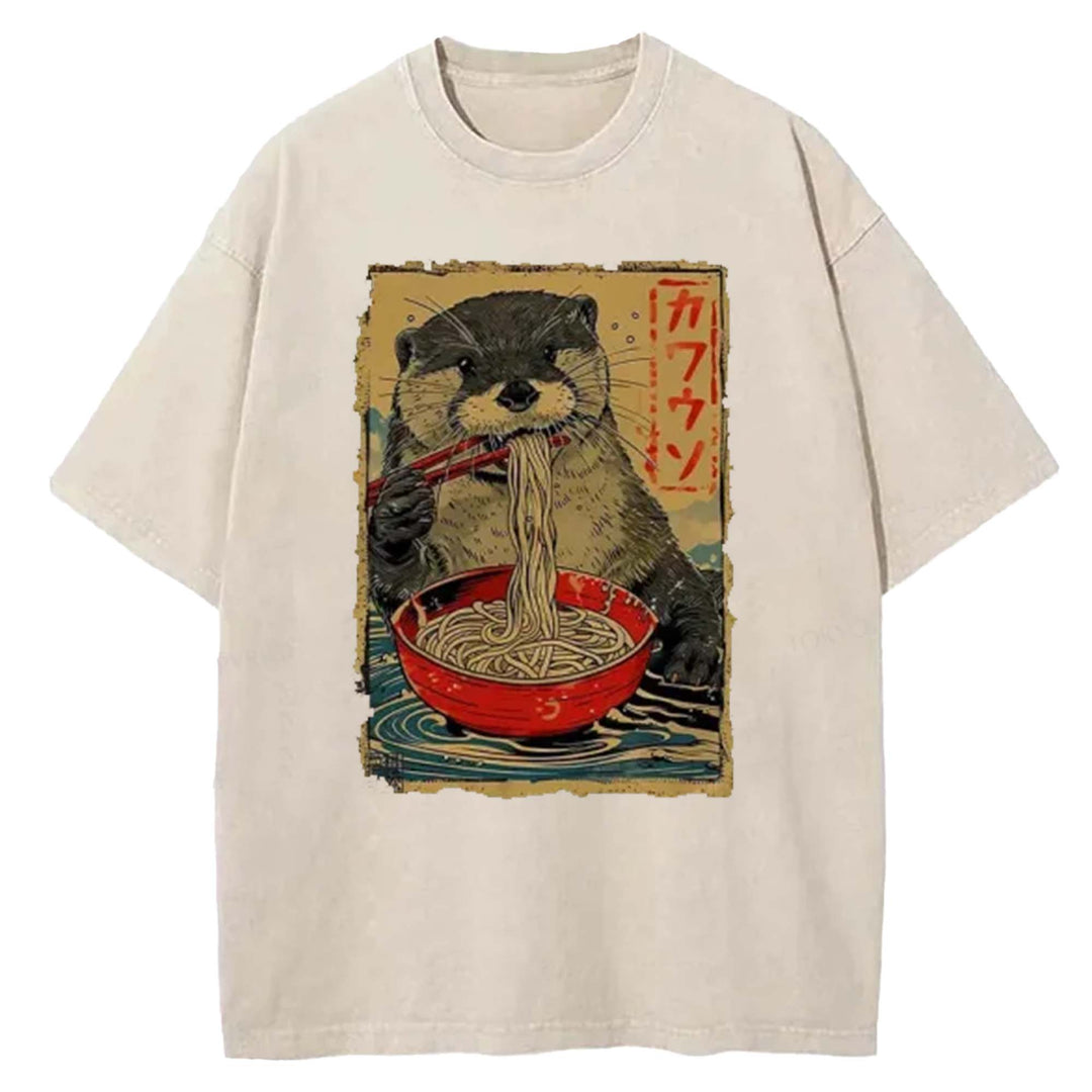 Ramen Lover Otter Washed Crew Neck T-Shirt