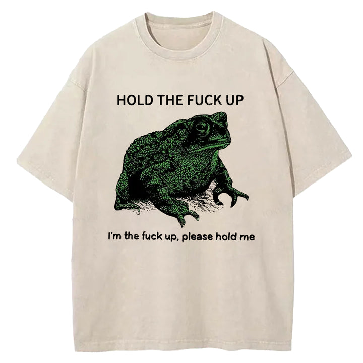 Funny Frog Meme Washed Crew Neck T-Shirt