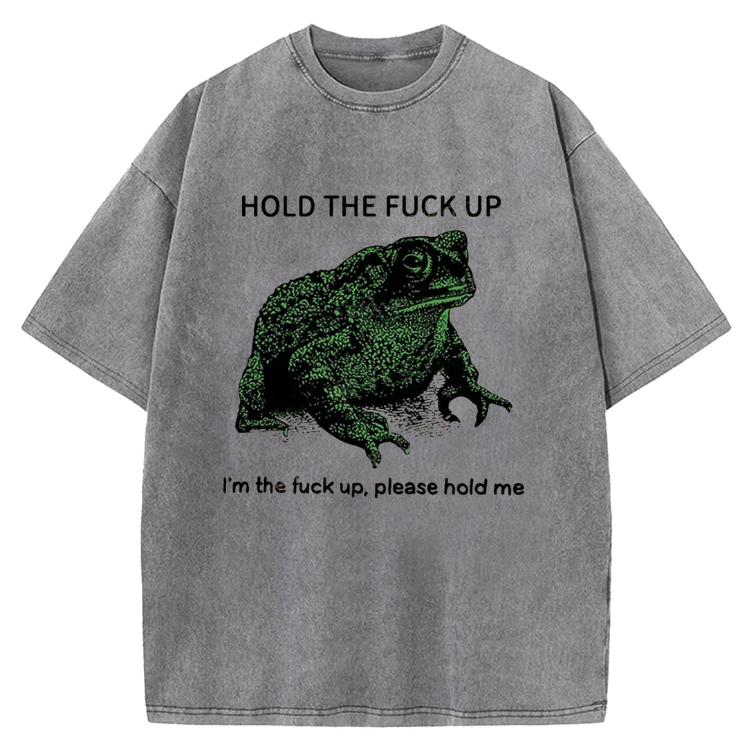 Funny Frog Meme Washed Crew Neck T-Shirt
