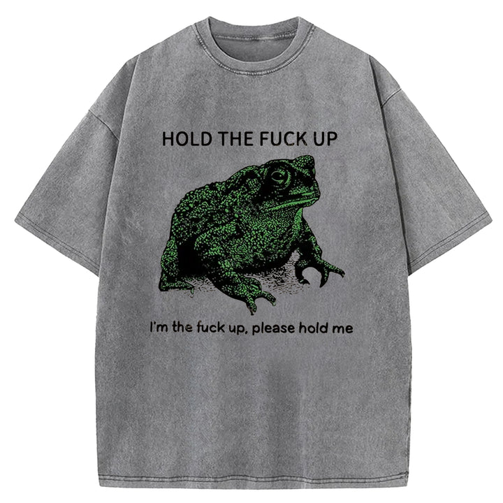 Funny Frog Meme Washed Crew Neck T-Shirt