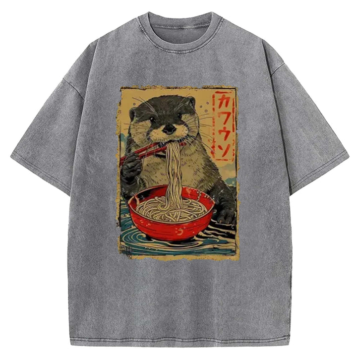 Ramen Lover Otter Washed Crew Neck T-Shirt