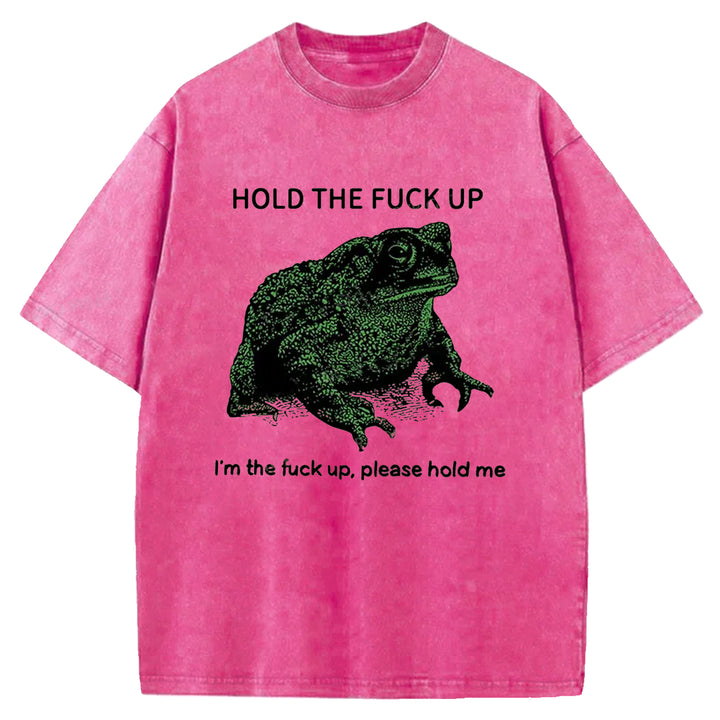 Funny Frog Meme Washed Crew Neck T-Shirt