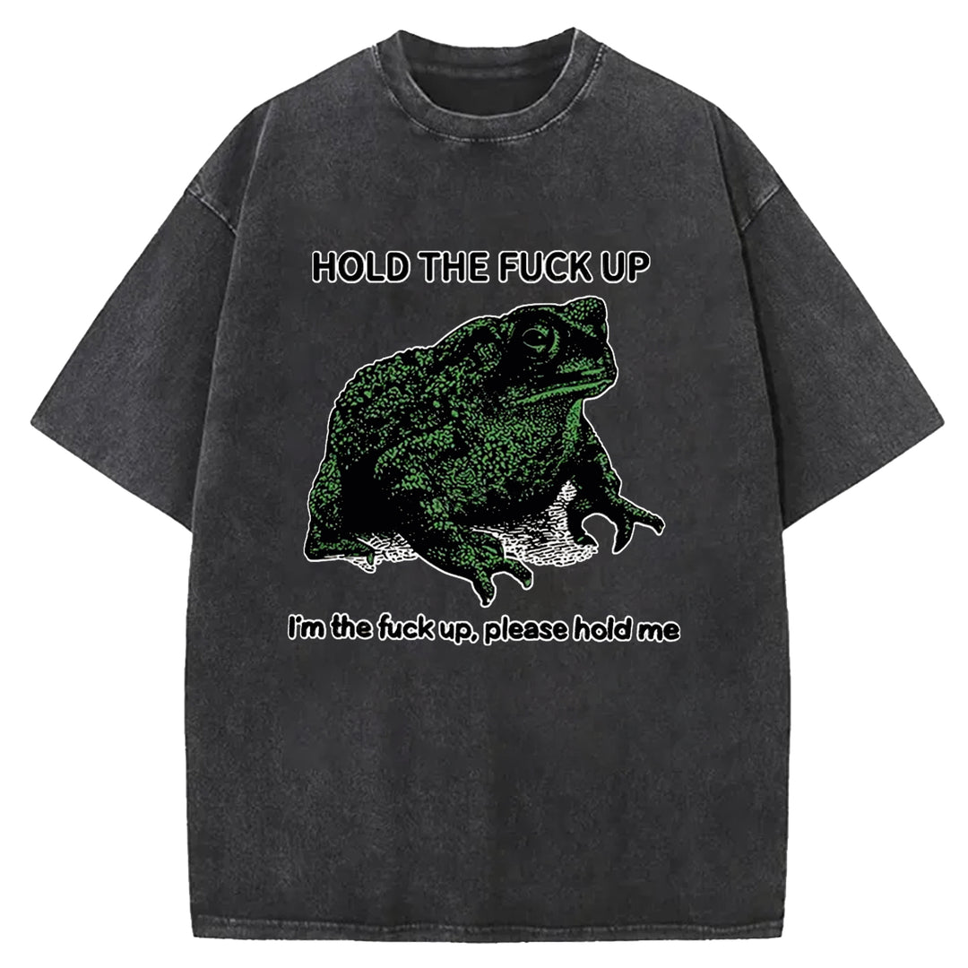 Funny Frog Meme Washed Crew Neck T-Shirt