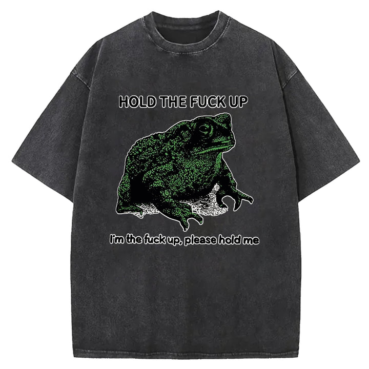 Funny Frog Meme Washed Crew Neck T-Shirt