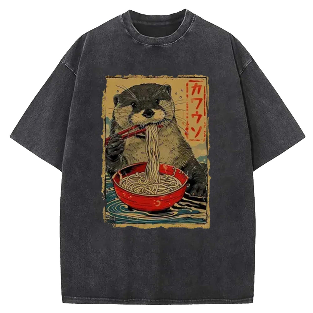 Ramen Lover Otter Washed Crew Neck T-Shirt