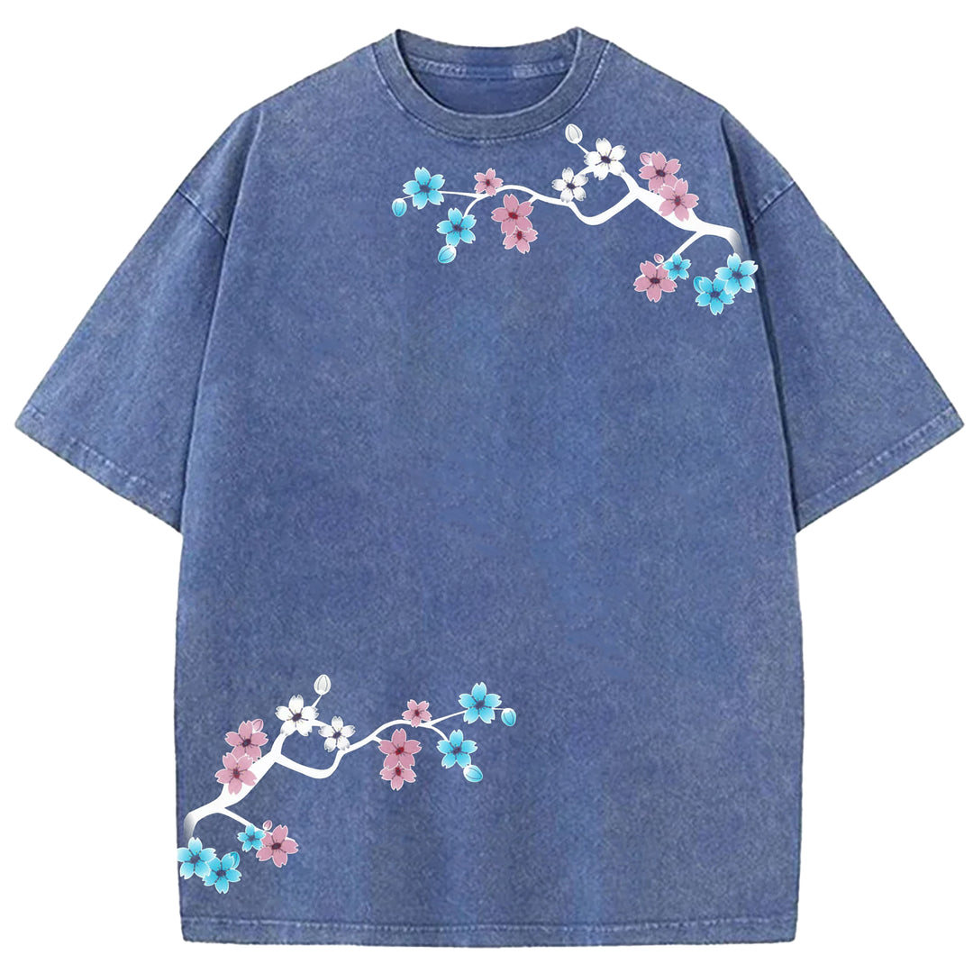 Japanese Cherry Blossom Washed Crew Neck T-Shirt