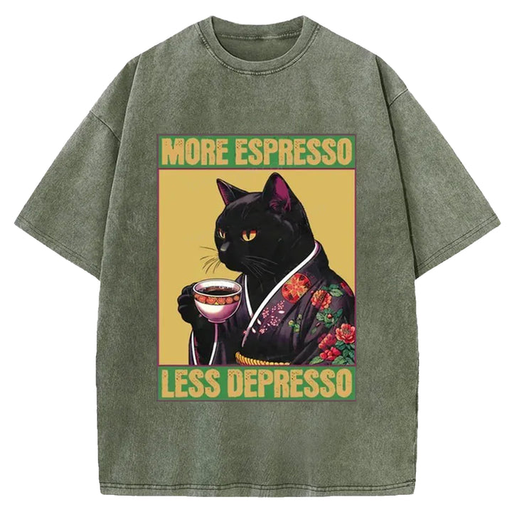 MORE ESPRESSO Washed Crew Neck T-shirt