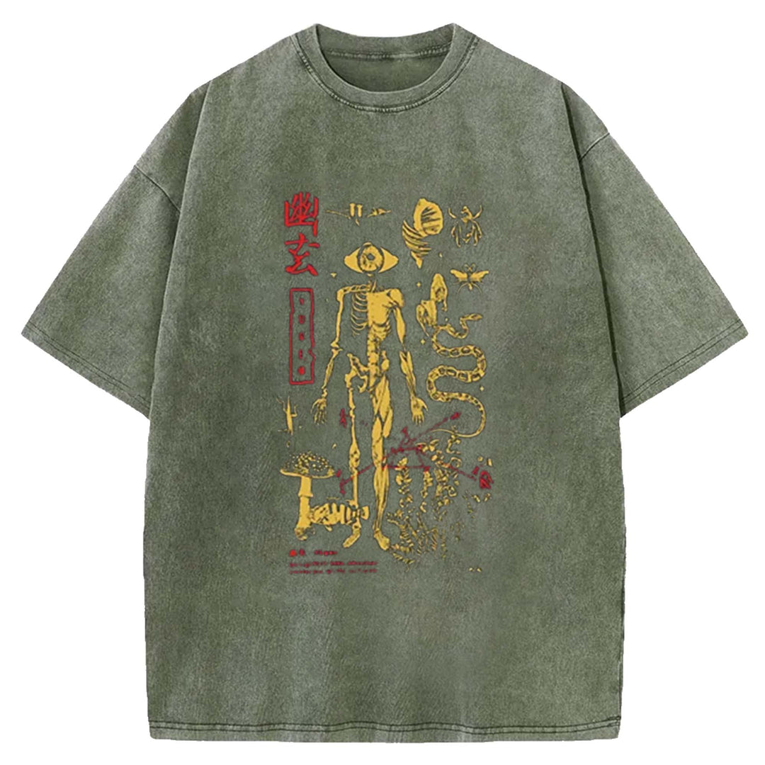 Spooky Ghost Japanese Washed Crew Neck T-Shirt